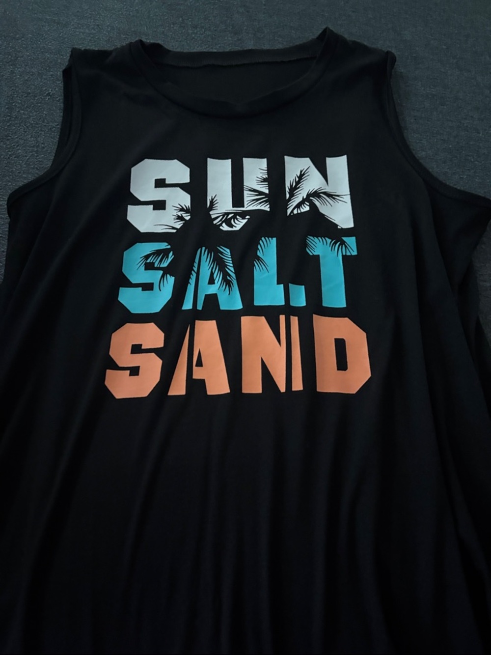 Amazon Black Tank Top with White, Teal & Peach Graphic